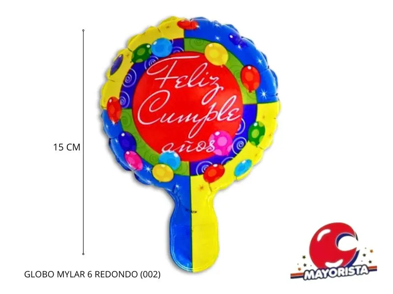 GLOBO MYLAR 6 REDONDO FELIZ CUMPLE CELESTE/AMARILLO GLOBOS COLORES (002) 15CM - LCOST