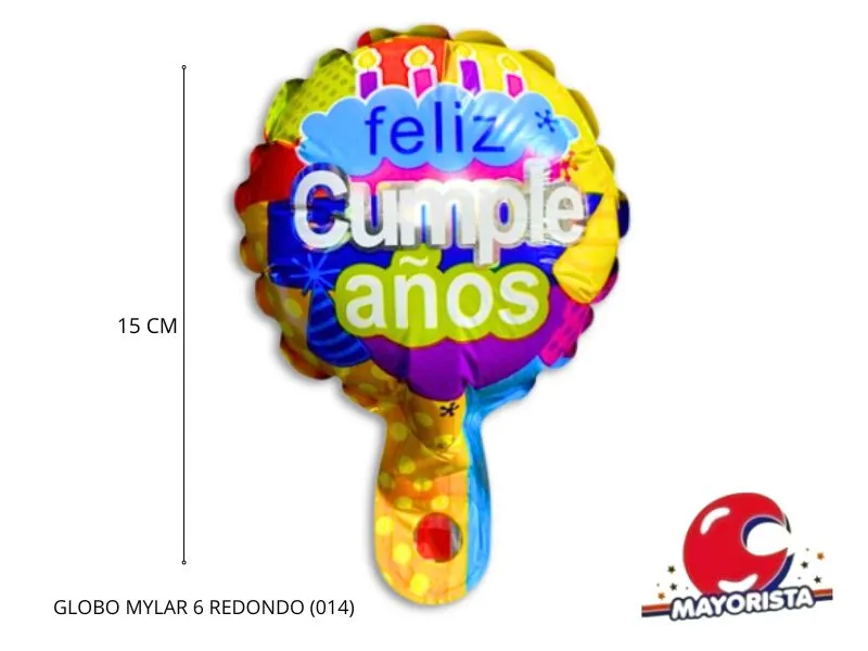 [7570] GLOBO MYLAR 6 REDONDO FELIZ CUMPLE CUADROS COLORES (014) 15CM - LCOST