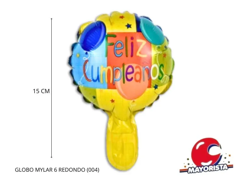 [7861] GLOBO MYLAR 6 REDONDO FELIZ CUMPLE CUADROS MULTICOLOR (004) 15CM - LCOST