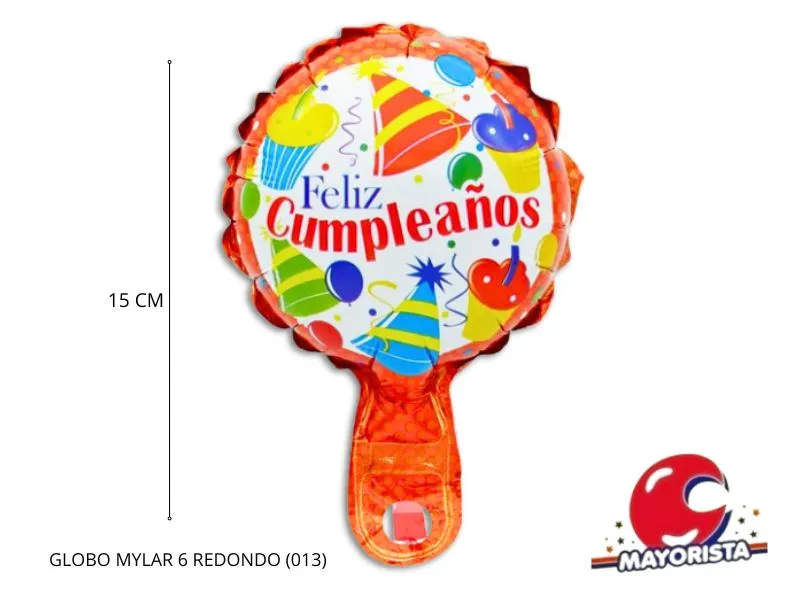 GLOBO MYLAR 6 REDONDO FELIZ CUMPLE ROJO BONETES Y CUPCAKES (013) 15CM - LCOST