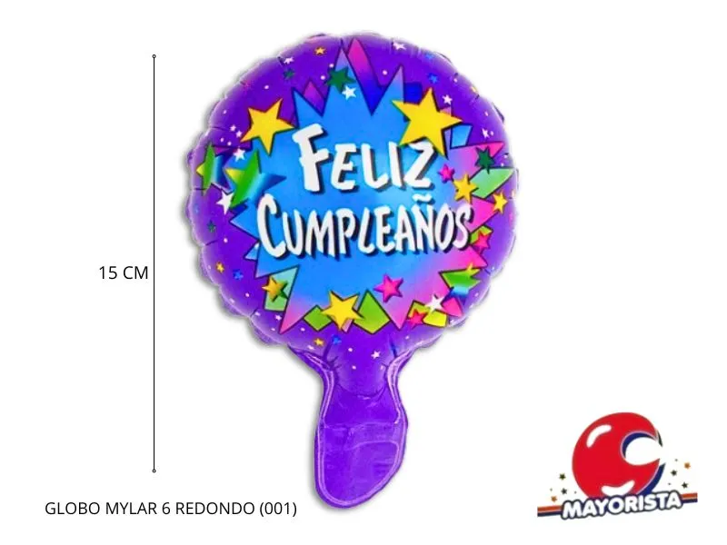 GLOBO MYLAR 6 REDONDO FELIZ CUMPLE VIOLETA ESTRELLAS (001) 15CM - LCOST