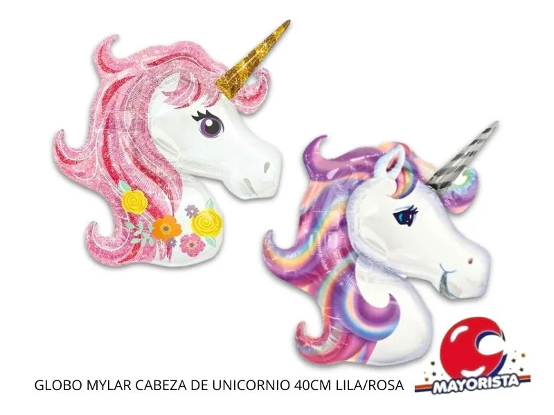 [8022] GLOBO MYLAR CABEZA DE UNICORNIO 40CM LILA/ROSA - CHG