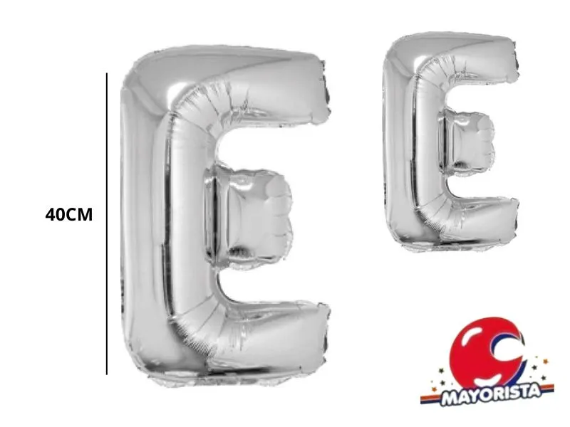GLOBO MYLAR LETRA E PLATA 40 CM - CADENACI