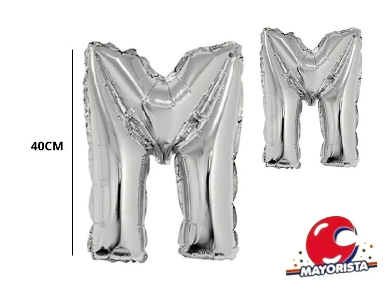 [1869] GLOBO MYLAR LETRA M PLATA 40 CM - CADENACI
