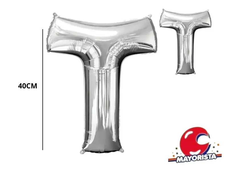 GLOBO MYLAR LETRA T PLATA 40 CM - CADENACI