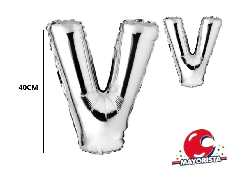 [1878] GLOBO MYLAR LETRA V PLATA 40 CM - CADENACI