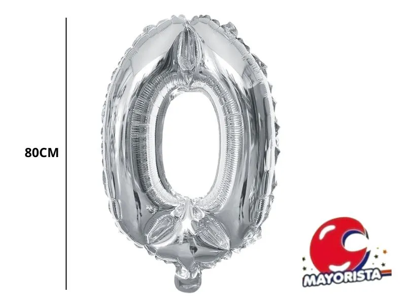 [9757] GLOBO MYLAR N 0 PLATA 32 (80CM) CADENACI