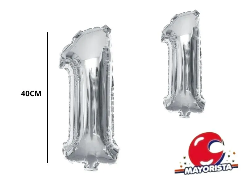[9773] GLOBO MYLAR N 1 PLATA 16 (40CM) CADENACI