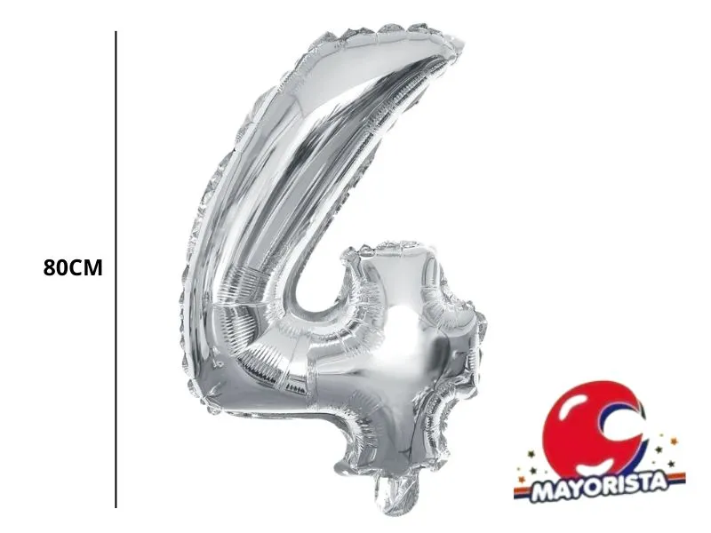 [9822] GLOBO MYLAR N 4 PLATA 32 (80CM) CADENACI