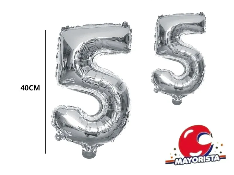 [9693] GLOBO MYLAR N 5 PLATA 16 (40CM) CADENACI