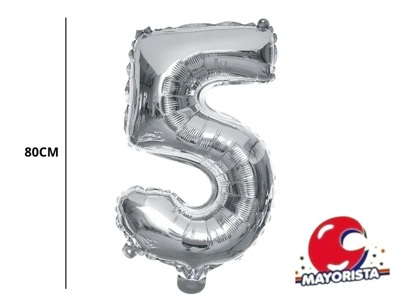 [9872] GLOBO MYLAR N 5 PLATA 32 (80CM) CADENACI