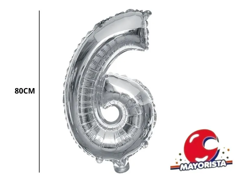 [9881] GLOBO MYLAR N 6 PLATA 32 (80CM) CADENACI