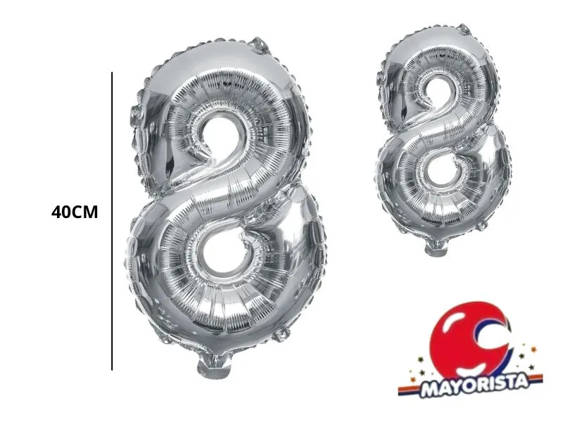 [9628] GLOBO MYLAR N 8 PLATA 16 (40CM) CADENACI