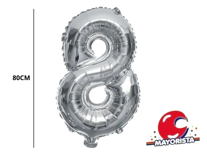 GLOBO MYLAR N 8 PLATA 32 (80CM) CADENACI