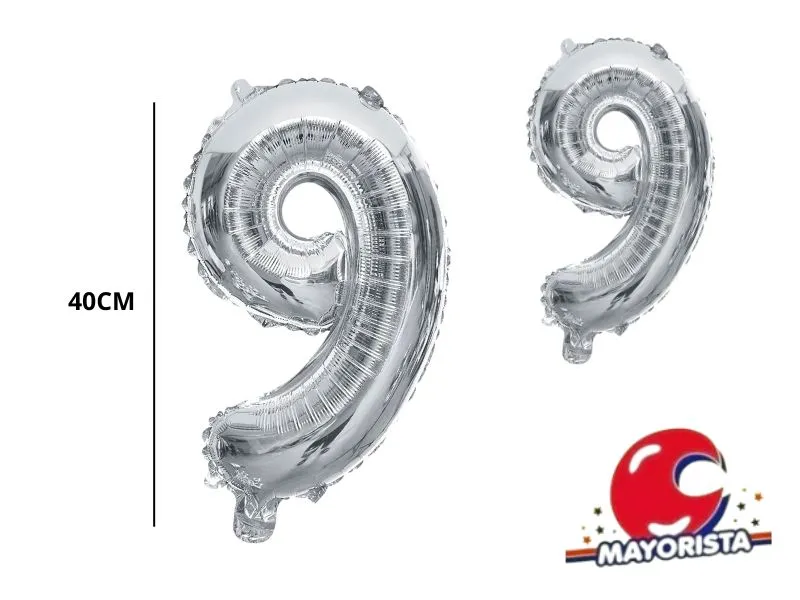 GLOBO MYLAR N 9 PLATA 16 (40CM) CADENACI
