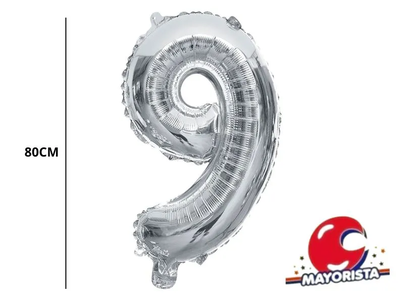 GLOBO MYLAR N 9 PLATA 32 (80CM) CADENACI
