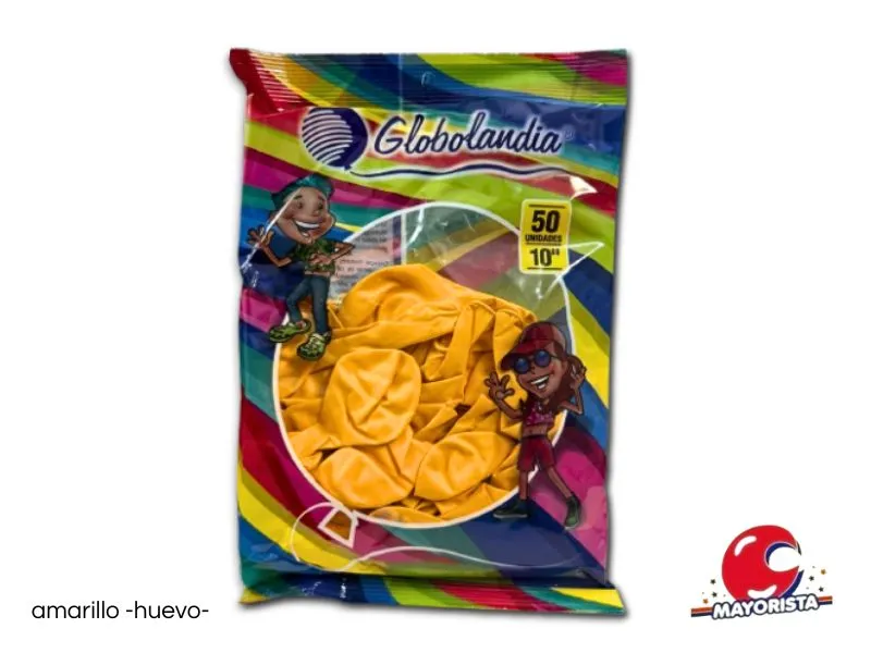 GLOBOS 10 X 50 LISO STANDARD AMARILLO HUEVO - GLOBOLANDIA
