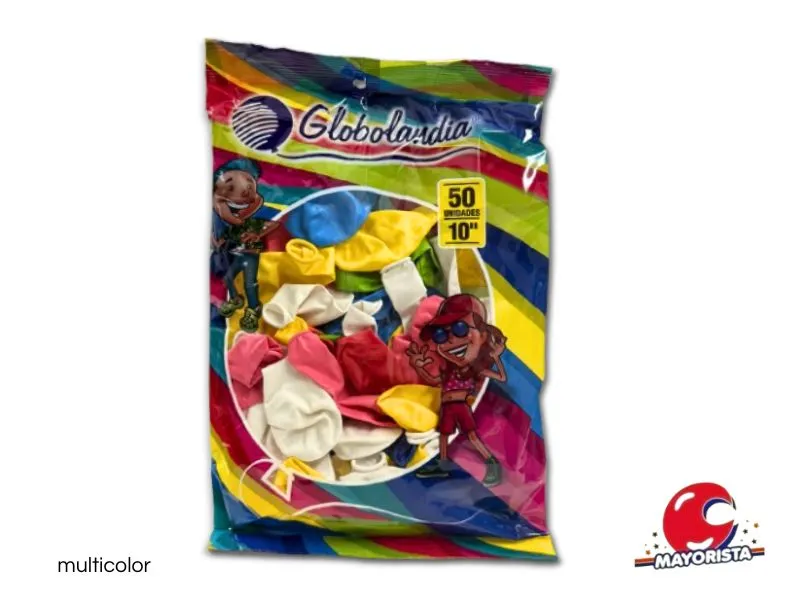 GLOBOS 10 X 50 LISO STANDARD MULTICOLOR - GLOBOLANDIA