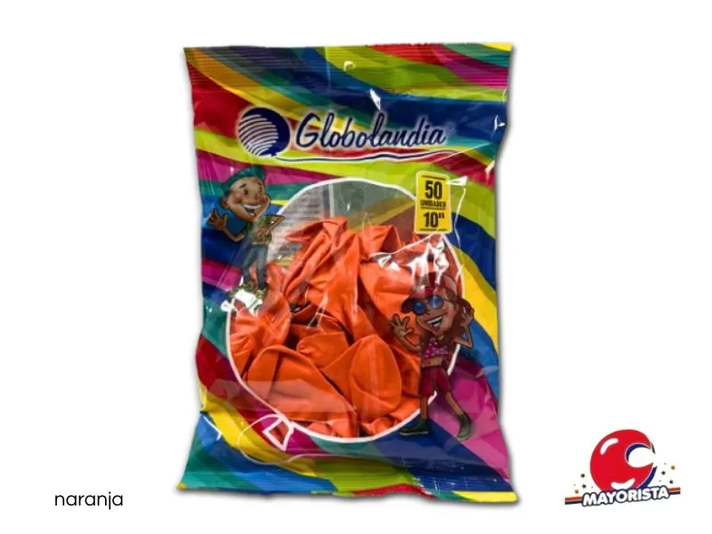 GLOBOS 10 X 50 LISO STANDARD NARANJA - GLOBOLANDIA