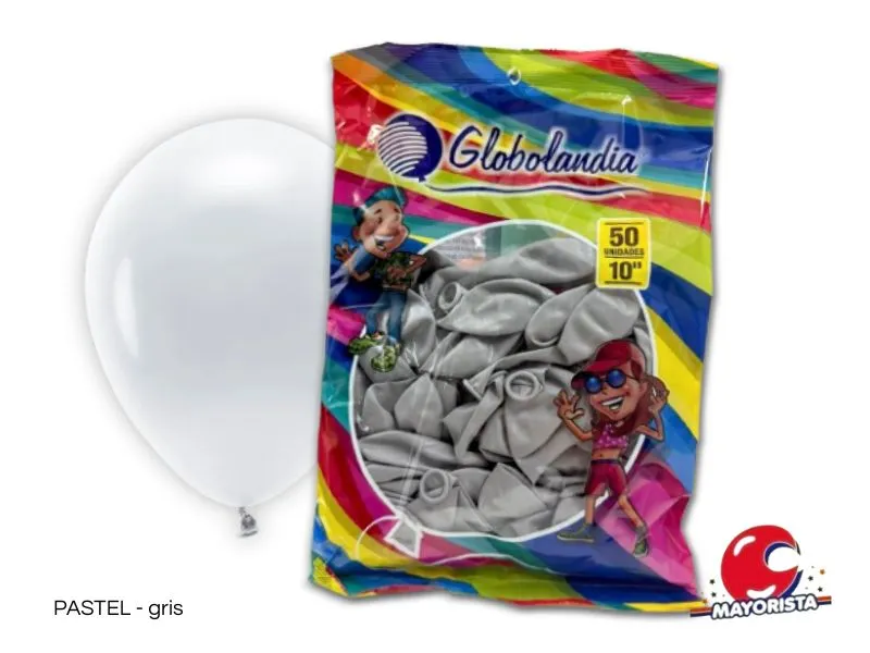 GLOBOS 10 X 50 PASTEL GRIS - GLOBOLANDIA