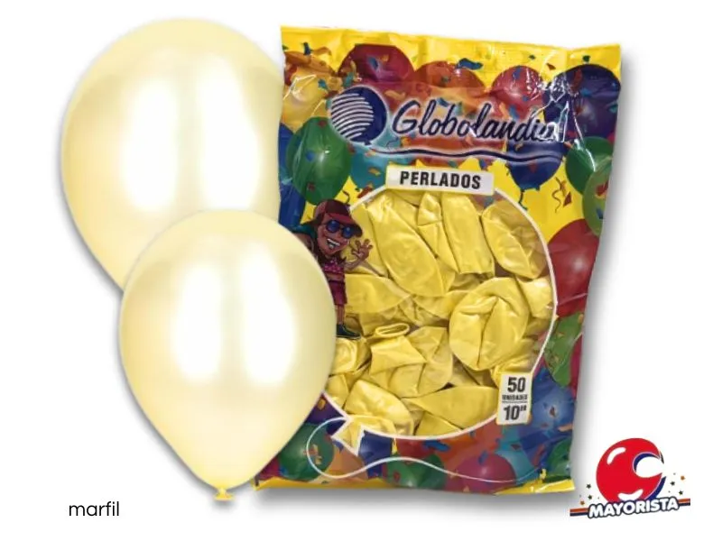 GLOBOS 10 X 50 PERLADO MARFIL - GLOBOLANDIA