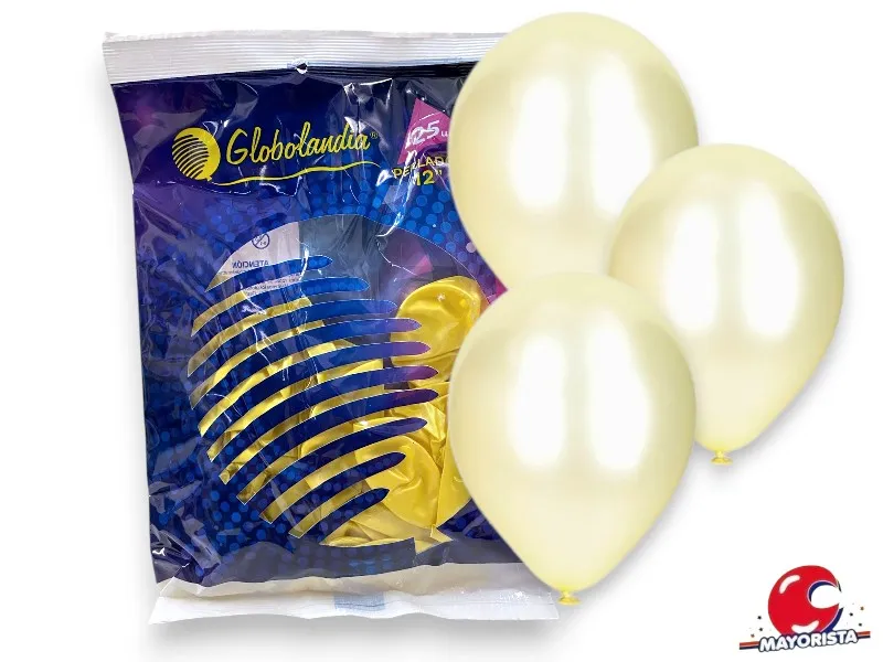 GLOBOS 12 X 25 PERLADO MARFIL - GLOBOLANDIA