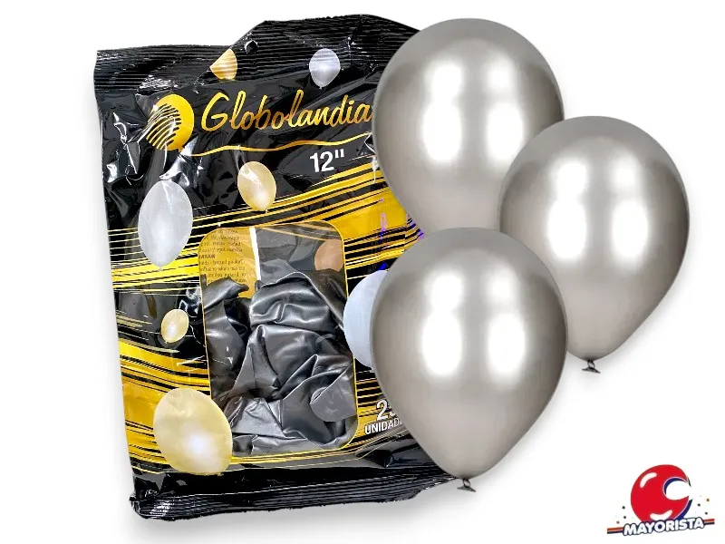 GLOBOS 12 X 25 PERLADO PLATA - GLOBOLANDIA