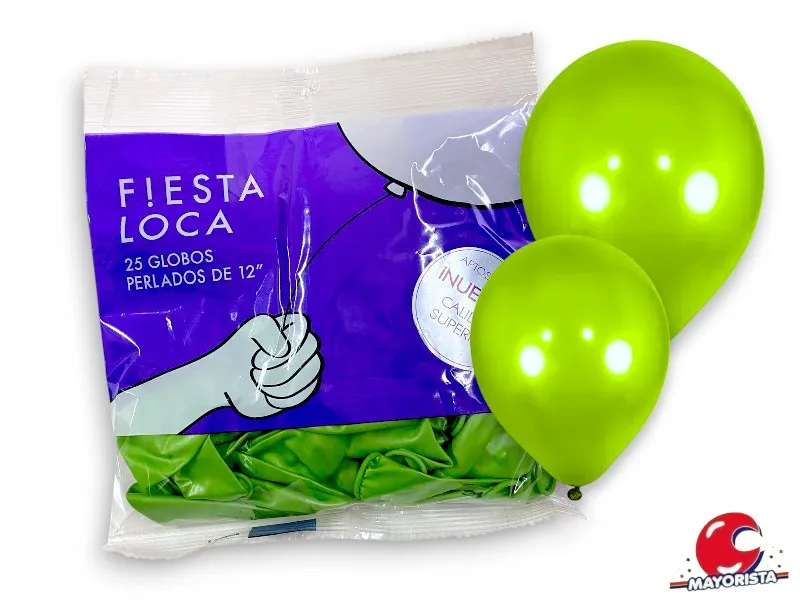 GLOBOS 12 X 25 PERLADO VERDE MANZANA - FIESTA LOCA