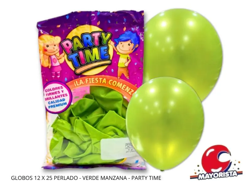 GLOBOS 12 X 25 PERLADO VERDE MANZANA PARTY TIME (57978) DILAX