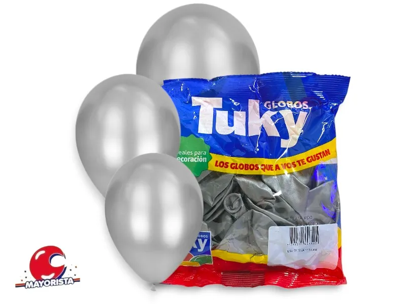 [7790391606525] GLOBOS 9 X 25 PERLADO PLATA - TUKY
