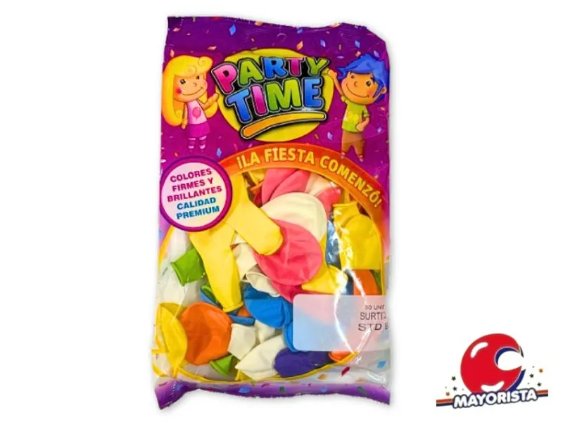 GLOBOS 9 X 50 STANDARD MULTICOLOR PARTY TIME (55202) DILAX