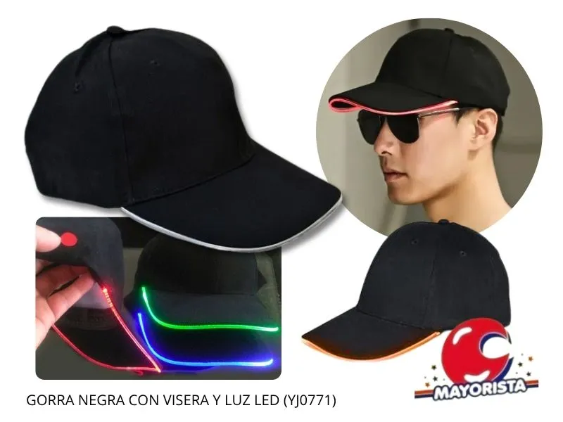 GORRA NEGRA CON VISERA Y LUZ LED (YJ0771) YJ IMPORT