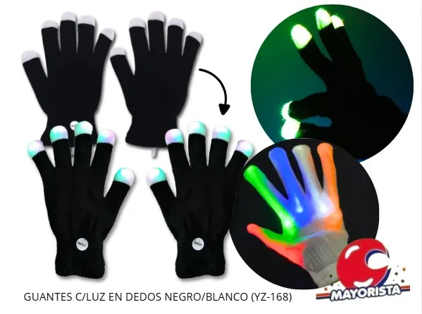 [5033849031183] GUANTES C/LUZ EN DEDOS NEGRO/BLANCO (YZ-168/ZLE-CGU-05-01) ERIK