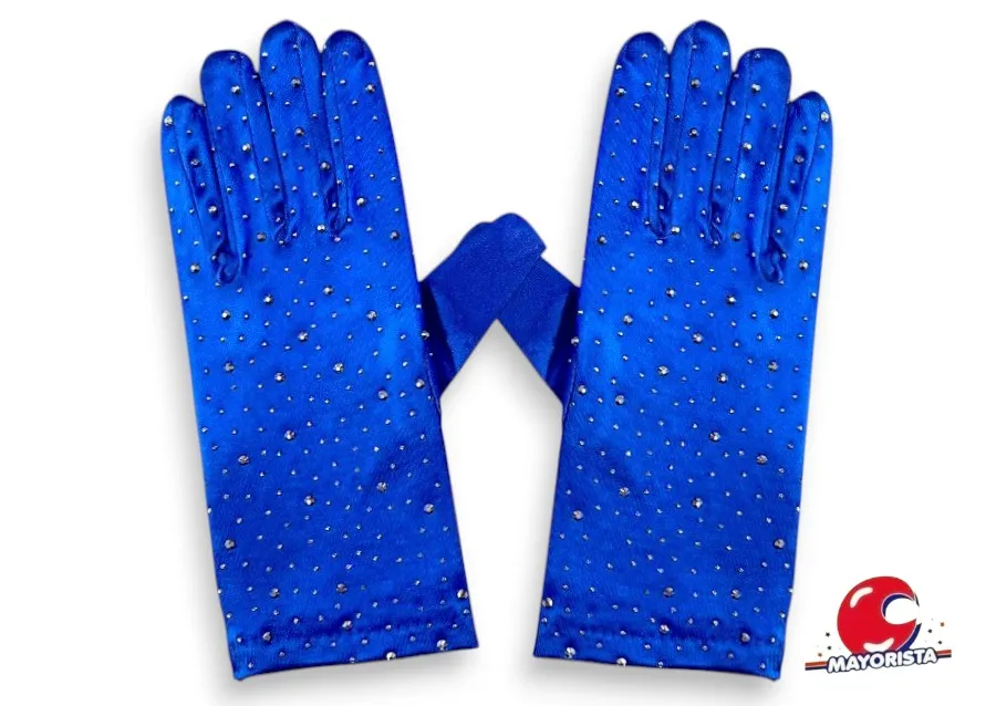 GUANTES CORTOS AZULES CON STRASS (ZLE-BIG-12-01) ERIK