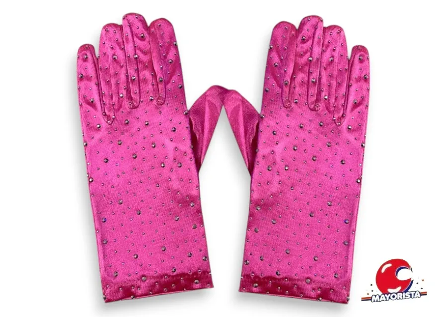 [7203] GUANTES CORTOS FUCSIA CON STRASS (ZLE-BIG-12-01) ERIK