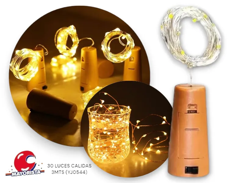 [7816] GUIRNALDA MICROLED ALAMBRE CORCHO 30 LUCES CALIDAS 3MTS (ZLE-ACO-3CA/YJ0762) ERIK