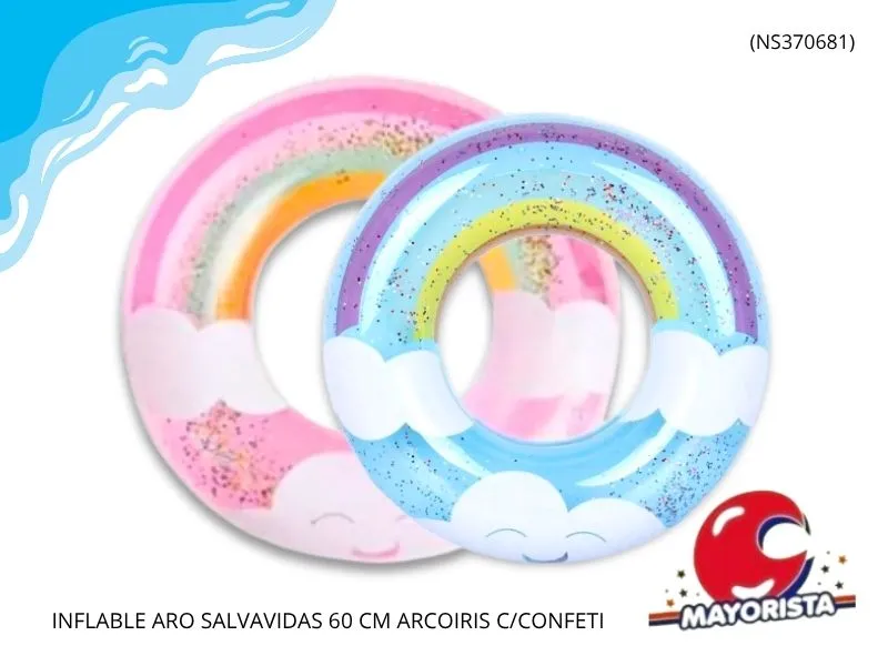 INFLABLE ARO SALVAVIDAS 60 CM ARCOIRIS C/CONFETI (NS370681) SHIPY