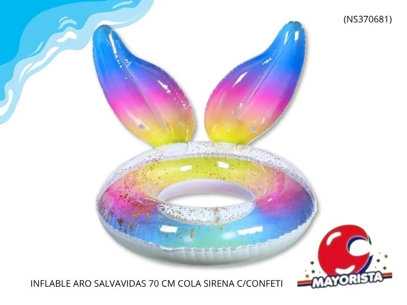 INFLABLE ARO SALVAVIDAS 70 CM COLA SIRENA C/CONFETI (NS370673) SHIPY