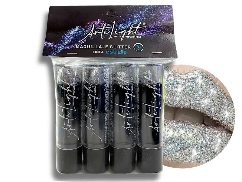 MAQUILLAJE LABIAL C/GLITTER X 4 PLATA DE 5 GRS C/U (7936) ARTELIGHT
