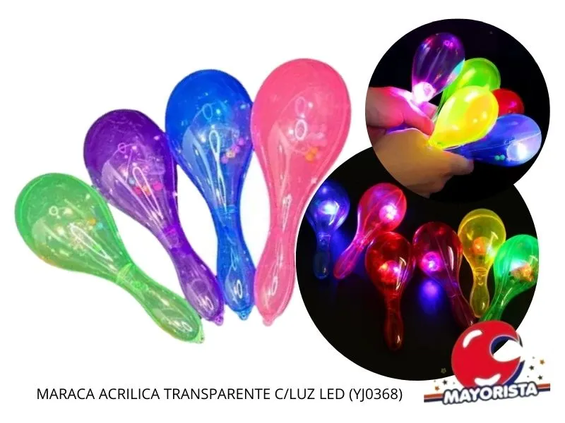 MARACA C/LUZ ACRILICA TRANSPARENTE (YJ0368) YJ IMPORT