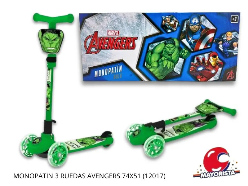 [7450077127927] MONOPATIN 3 RUEDAS PLEGABLE C/LUZ AVENGERS 74X51 (12017) KADA
