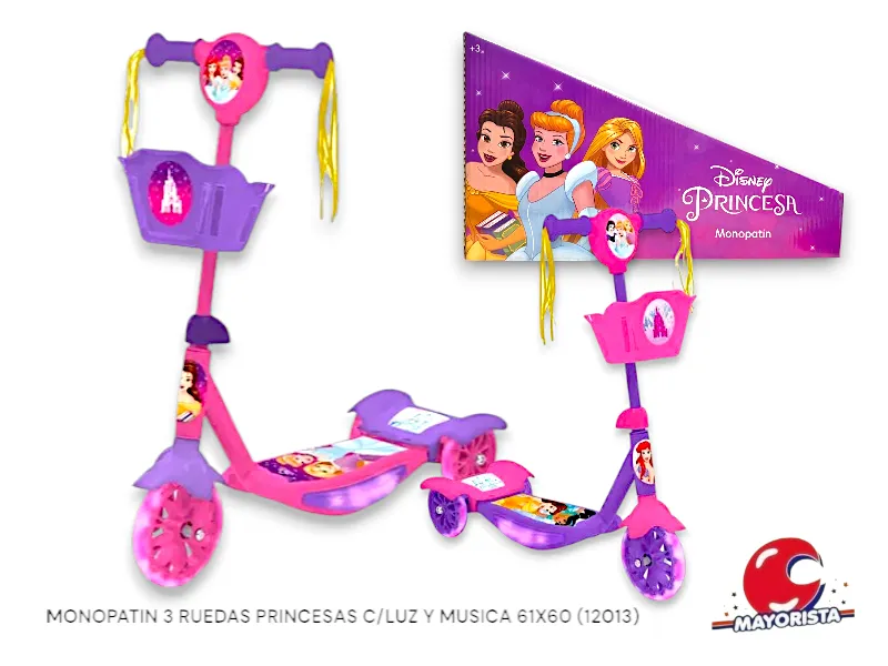 [7453105014237] MONOPATIN 3 RUEDAS PRINCESAS C/LUZ Y MUSICA 61X60 (12013) KADA