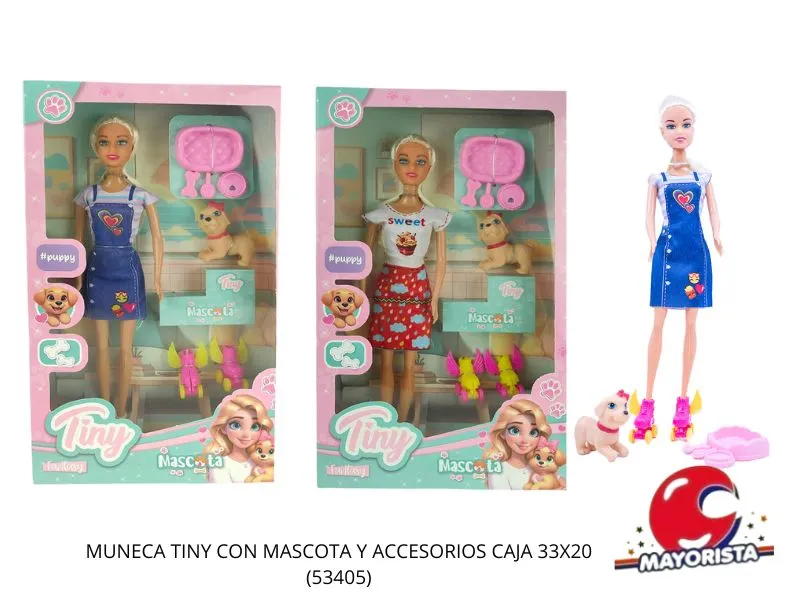 MUNECA TINY CON MASCOTA Y ACCESORIOS CAJA 33X20 (53405) KADA