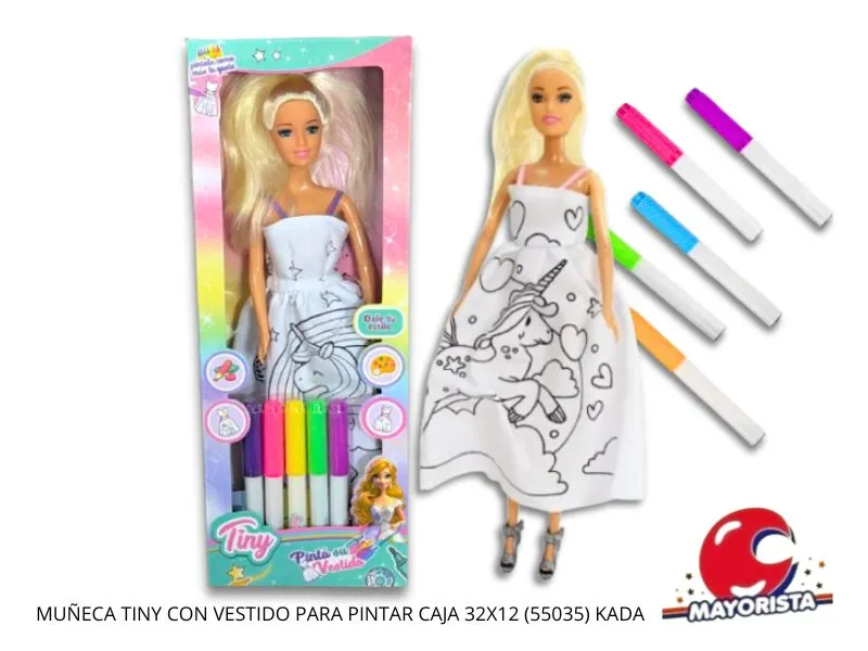 MUNECA TINY CON VESTIDO PARA PINTAR CAJA 32X12 (55035) KADA