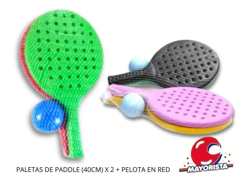 PALETAS DE PADDLE (40CM) X 2 + PELOTA EN RED - TACAMAN