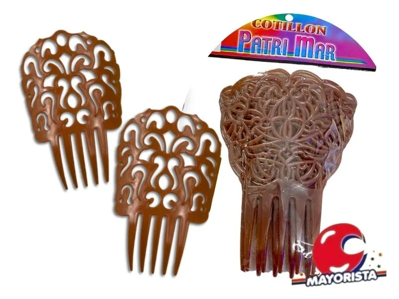 [6252] PEINETAS X 6 (X1) MARRON MEDIANAS 15CM (0200) PATRIMAR