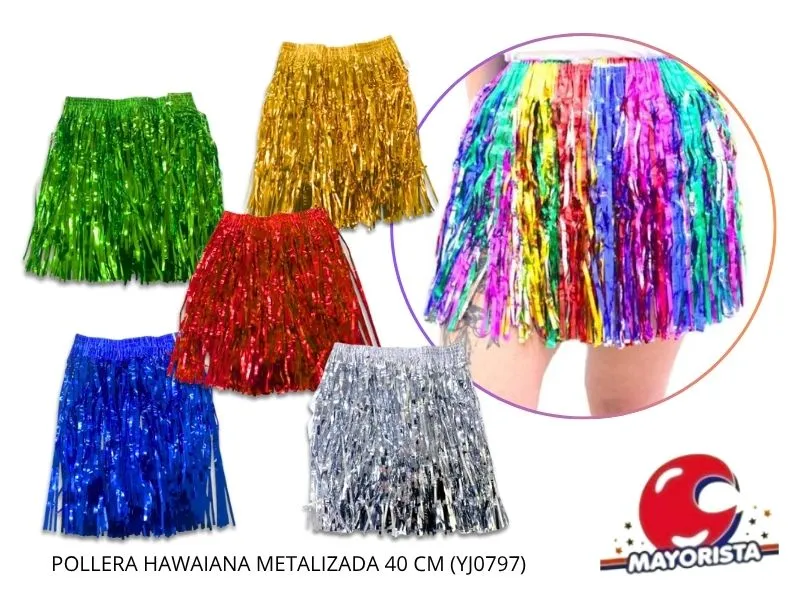 POLLERA HAWAIANA METALIZADA 40 CM (YJ0797) YJ IMPORT