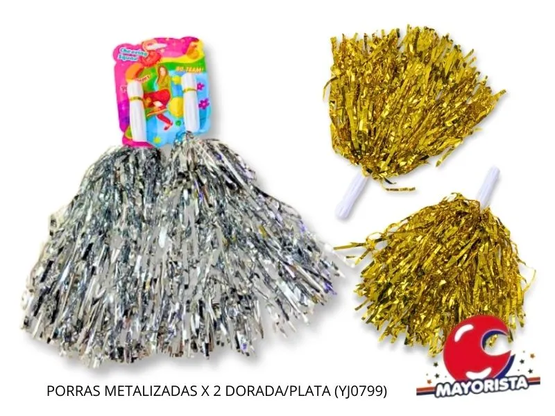 PORRAS METALIZADAS X 2 DORADA/PLATA (YJ0799) YJ IMPORT