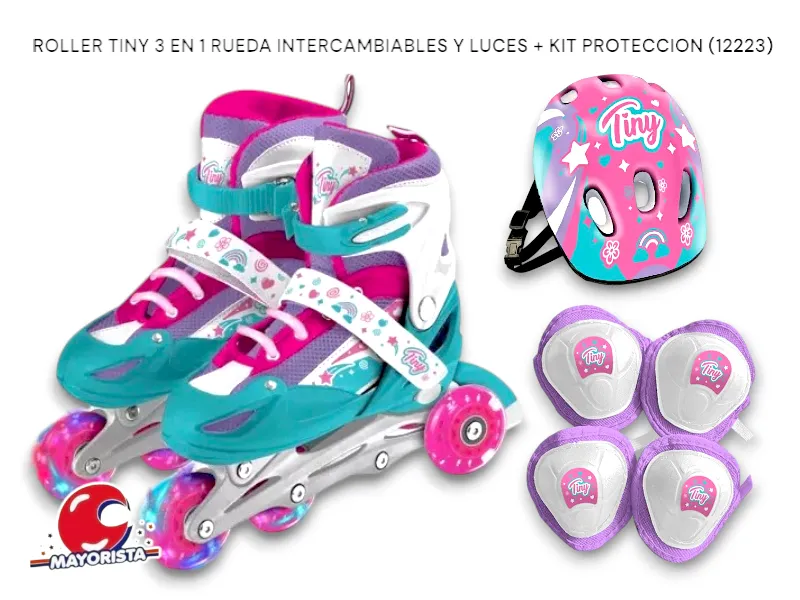 [7450077086514] ROLLER TINY 3 EN 1 RUEDA INTERCAMBIABLES Y LUCES + KIT PROTECCION (12223) KADA