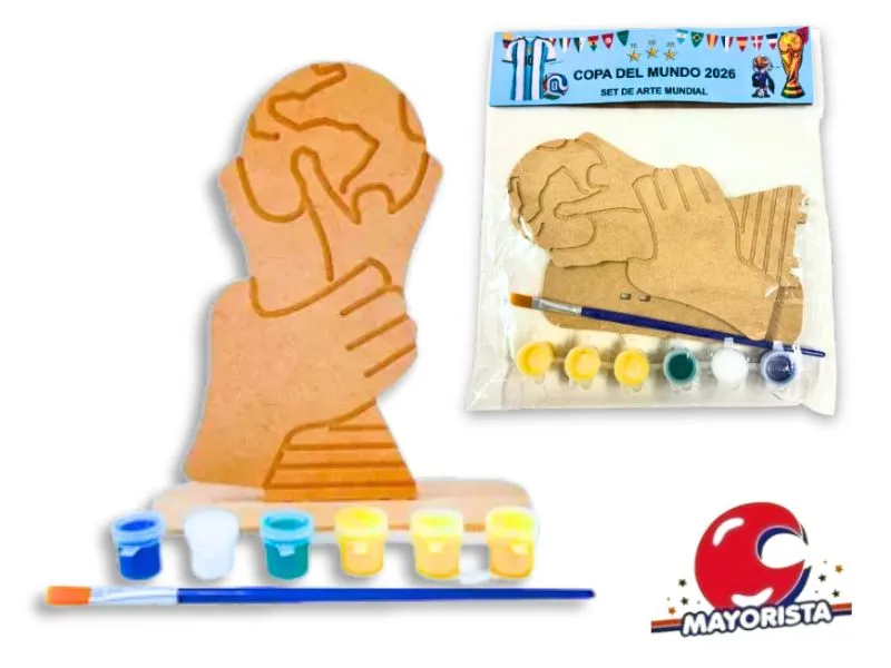[7798442554429] SET ARTE SILUETA COPA MUNDIAL C/PIE, PINCEL Y ACRILICOS 20X10CM (RKJ107) RECKO